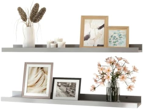 Grey Floating Shelves for Wall Decor, 32 in Shelf with Lip Set of 2