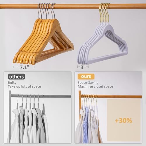 Pack of 30 Premium Velvet Clothes Hangers, Heavy Duty, Non Slip, Felt Suit Hangers with Gold Hooks, Thin Space Saving Hangers for Suits, Coats, Shirts, Dress, Pants (White)