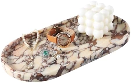 Koville Natural Decorative Marble Bathroom Tray, 12"x6" Calacatta Viola Marble Catchall Tray for Bathroom, Stone Perfume