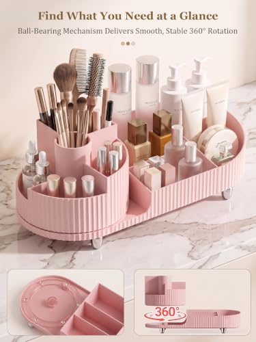 Booklov Rotating Makeup Organizer for Vanity Countertop, Pink