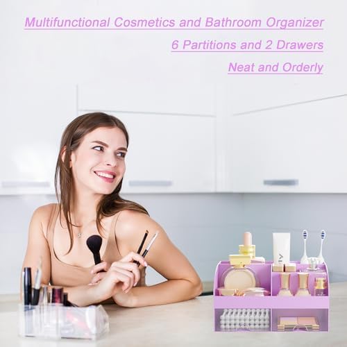 Makeup Organizer with 2 Drawers, Cosmetic Storage for Dresser Vanity and Bathroom Countertop,Make up organization and Sk