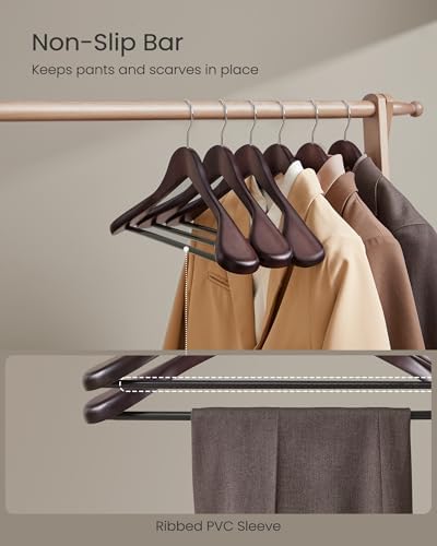 SONGMICS Wooden Suit Hangers 10 Pack, Extra-Wide Shoulder Clothes Hangers