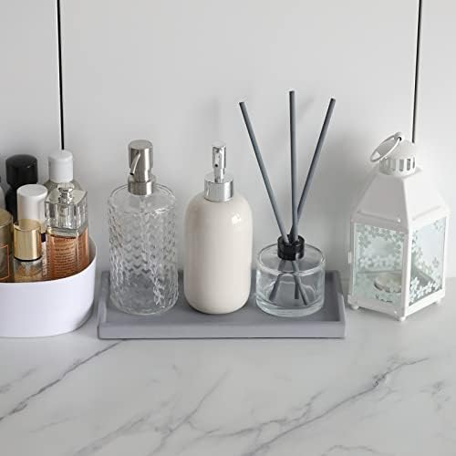 FREELOVE Concrete Countertop and Vanity Tray – Small Soap Dispenser Bottles Makeup Organizer Perfume Candle Key Trinket 