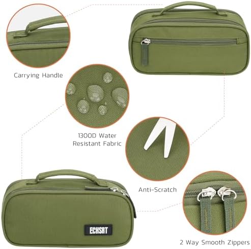 ECHSRT Large Tactical Pencil Case, 3-Compartment Zipper Pouch, Olive Green