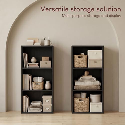 Vida Designs Oxford 3 Tier Cube Bookcase Black Wooden Shelf Unit for Office Living Room Furniture