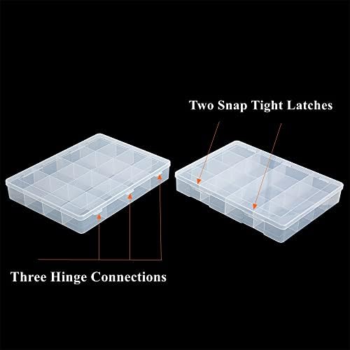 2 Pack Fixed 16 Grids Clear Plastic Large Compartment Container Case, Transparent Organizer Storage Divider Box with Lid