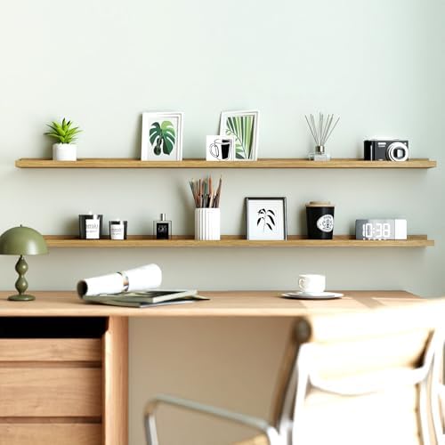 Oak Floating Shelves for Wall Decor, 56 in Shelf with Lip, 2 Set