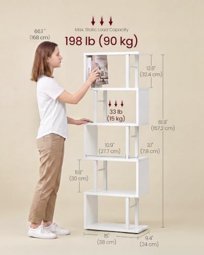 VASAGLE 6-Tier Book Shelf, S-Shaped Tall Display Shelf for Living Room