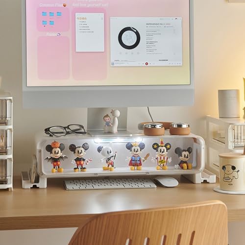 WMM Monitor Stand Riser, Computer Monitor Stand with Drawer and Display Minifigures, Computer Desktop Stand with Lights,