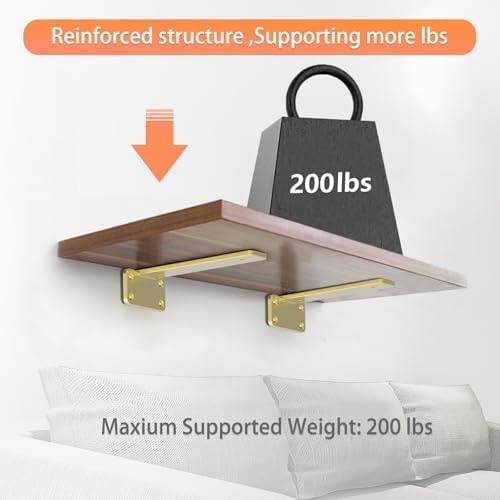 Gold Heavy Duty Iron Shelf Brackets,6 inch,Floating Brackets Upgraded, Heavy Duty Iron Shelf Brackets, Industrial Modern