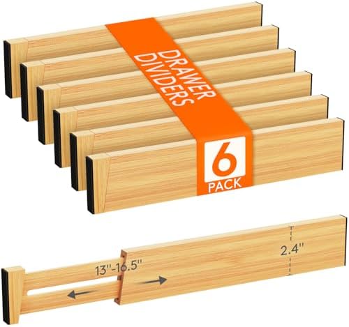Lifewit 2.4" Kitchen Drawer Dividers, Adjustable Bamboo Drawer Organizers