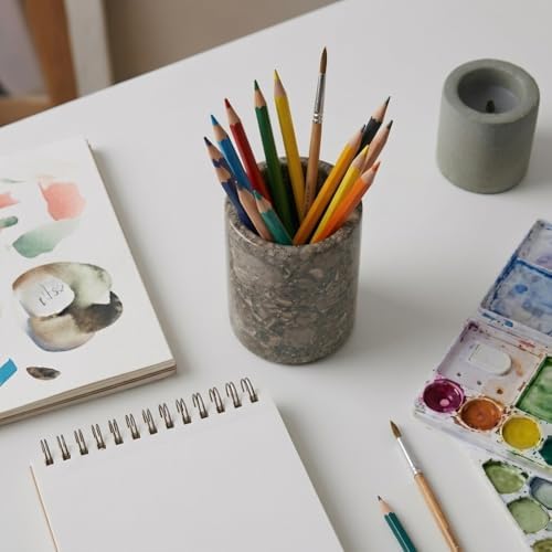 Radicaln Marble Pen Holder For Desk 4" Inches Oceanic Handmade Marble Toothbrush Holder & Pen Holder For Home Decor, Ideal Pencil Holder For Desk Organizer