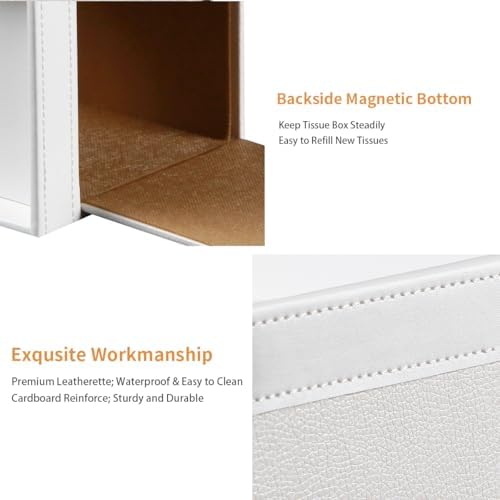 Tissue Box Cover Square, PU Leather Tissue Cube Box Holder with Storage Valet Tray, Decorative Tissue Holders, Modern Ti