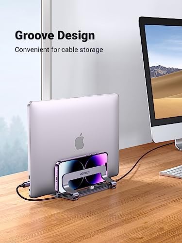UGREEN 2-Slot Vertical Laptop Stand Holder Desk Compatible with MacBook Pro Air Laptop Stand Desktop Adjustable, Lenovo 