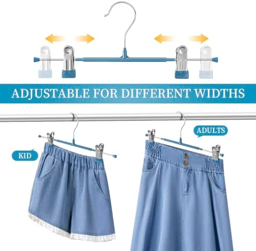 Pants Hangers with Clips Skirt Hangers, 12 Inch 10 Pack, Blue