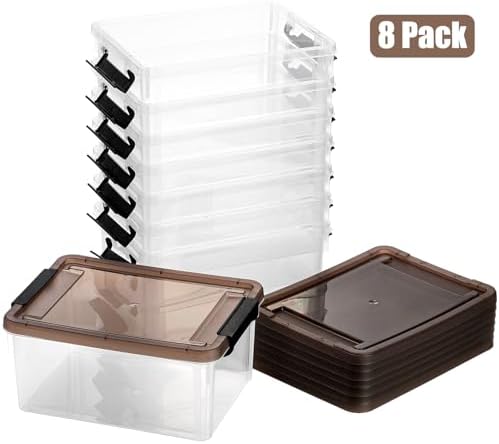Nicunom 8 Packs Small Storage Bins with Lids, 3.2 QT Clear Storage Latch Box Plastic Storage Bins Stackable Storage Cont