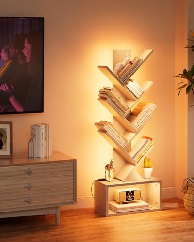 Evermagin 6 Tier Tree Bookshelf with Lights, LED Book Tree Bookcase