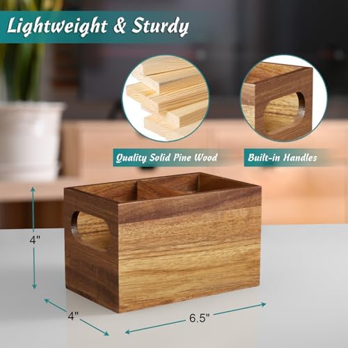 DRASTAR Remote Control Holder, Wood TV Remote Holder, Remote Storage Caddy, Remote Control Organizer (Acacia, 2 Slots)