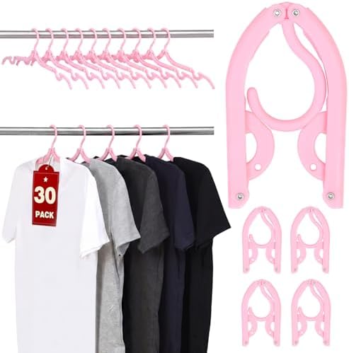 30 Pcs Travel Hangers, Cruise Ship Essentials Foldable Hangers Plastic Travel Essentials, Portable Cruises Must Haves 2026 for Suitcase, RV Camping Airplane Europe Vacation Essential, Pink