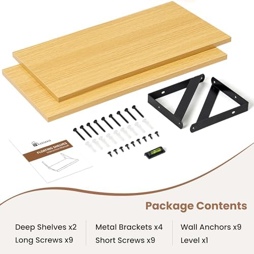 Axeman Floating Shelves for Wall, 16'' x 8'' Oak Wall Shelves Set of 2