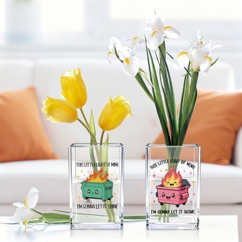 This Little Light Of Mine I'm Gonna Let It Shine Funny Acrylic Cosmetic Pencil Pen Holder Cup Set 2, Cute Dumpster Fire Pen Holder for Desk Office, Mental Health Gifts for Women Men Teachers