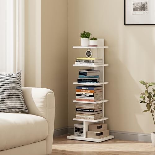 TUTOTAK Book Shelf, Narrow Spine Bookshelf, 6-Tier Bookcase for Small Space