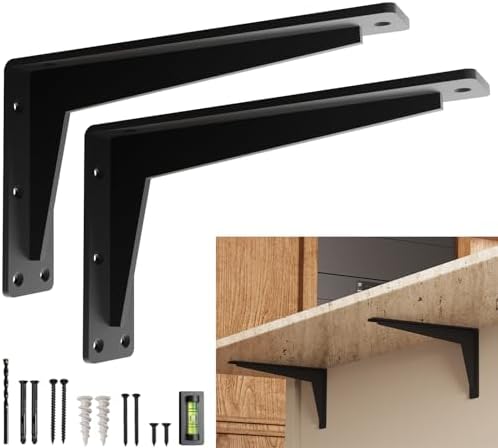 2 Pack Heavy Duty Shelf Brackets 12 Inch Mantel Decorative L Bracket for Shelves, Metal Shelf Support Bracket, Wall Moun