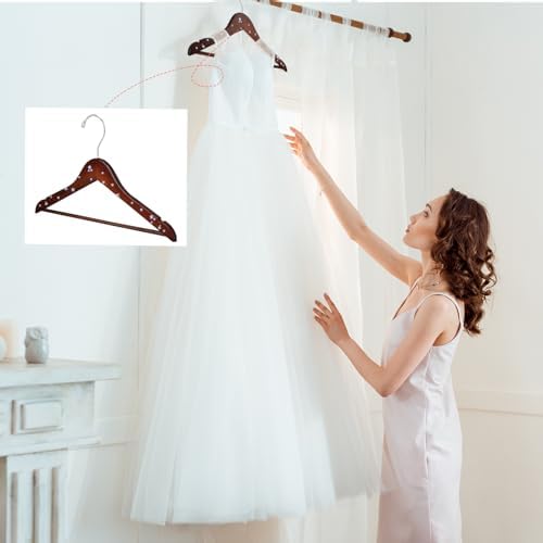 Cinnvoice 5 Pcs Wooden Pearl Bridal Dress Hanger, Walnutcolor, Classic