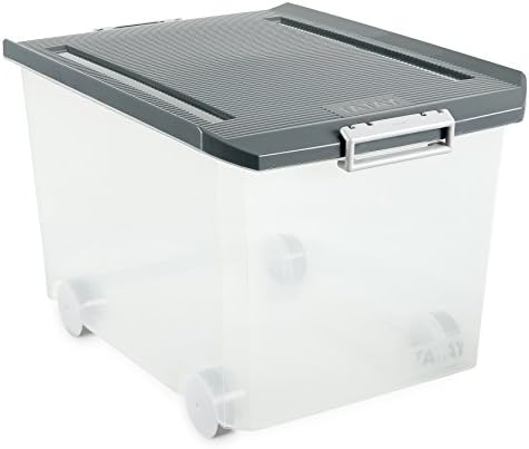 Tatay Multipurpose Storage Box with lid, 60L Capacity, with Wheels, BPA-Free Polypropylene Plastic, Transparent with Gre