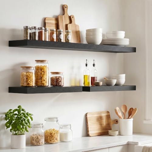 8 inch Deep Floating Shelves for Wall, 36" Wide, Black Finish, 2-Pack