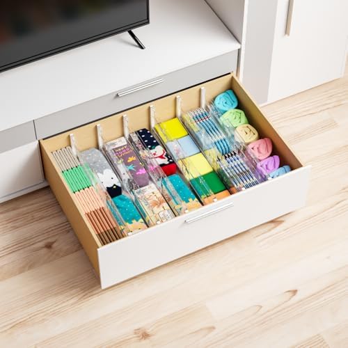 Yieach 8 Pack 6 Inch Tall Acrylic Drawer Divider for Clothes-Expandable from 12.3-18''-Adjustable Dresser Deep Drawer Di