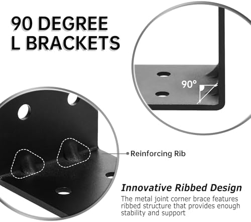 6 PCS Heavy Duty Steel Corner Brackets, 4"x4"x3" 90 Degree L Right Angle Bracket, DIY L Shelf Brackets, Metal Joint Timb