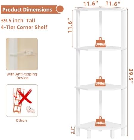 YUFAM 4-Tier Corner Shelf, White
