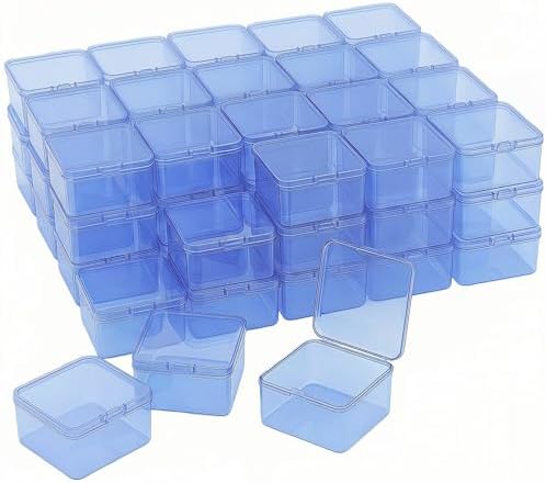 LJY 60 Blue Square Plastic Boxes, 2.5 x 2.5 x 1.4 in for Buttons