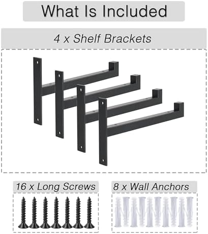 OVOV 4 Pack Heavy Duty Shelf Brackets 6 Inch Metal Shelf Supports Black
