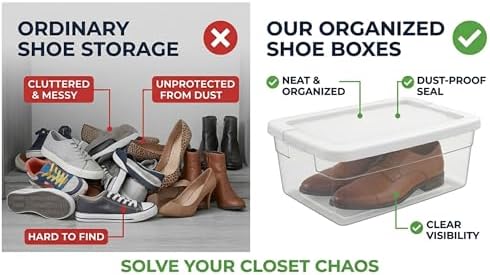 Storage Bins with Lids, 10 Pack 6 Qt Clear Plastic Stackable Shoe Boxes, Lid Organizer for Garage, Craft Supplies and Cl