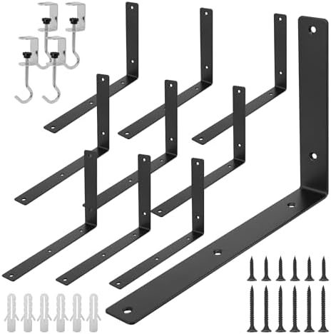 L Floating Shelf Brackets,10 Pack Heavy Duty L Brackets for Shelves, L 12" X H 8" Black Metal Countertop Support Bracket