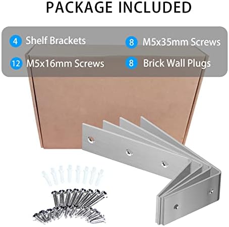 YUMORE 7 Inch Shelf Bracket, Heavy Duty L Bracket, Brushed Nickel, 4 Pack