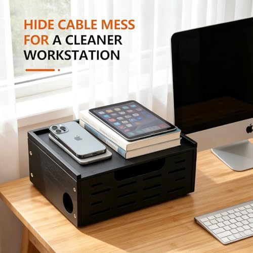 Wooden Cable Management Box - A Stylish Cable Storage Box, Suitable for Power sockets, USB Hiding, TV Cables, Desktop an
