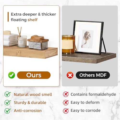 Floating Shelves, 24 Inch Wall Mounted Shelves, Set of 2, Oak