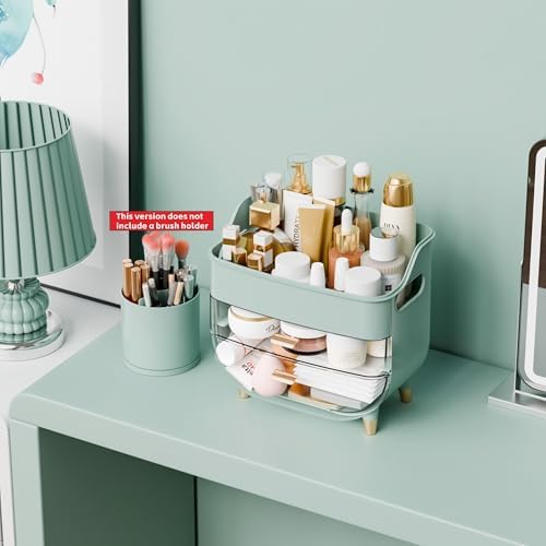 Yieach Green Make up Organizers for Counter,Vanity and Dresser,Bathroom Makeup Organizer Countertop,Large Makeup Storage