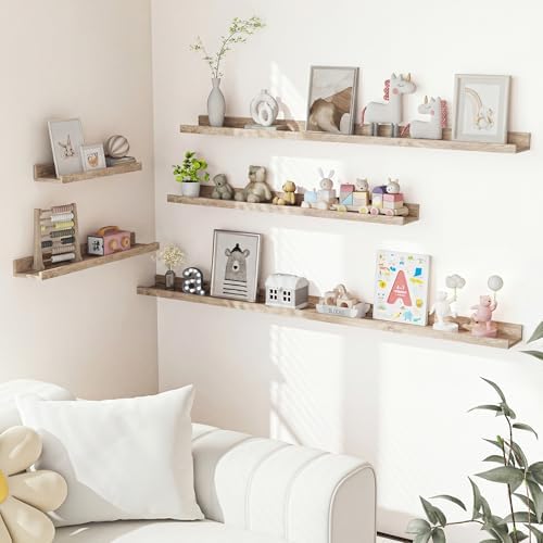 Heimlove Picture Ledge Shelf, Floating Shelves Set of 2, 15.75Inches Picture Shelf for Wall with Ledge, Kids Bookshelf Wall Mounted for Living Room Bedroom Decor Books Photo Frames - Gray