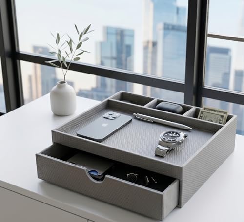 Leather Desk Organizer, Desktop Storage Box with Drawers, Organizer Made of Leather Material for Household Guest rooms
