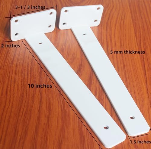 4 Pack - 10 inch White Hidden L Shelf Bracket (1/5 Inch Thicked) Iron Floating Shelf Brackets Rustic Industrial Metal Br