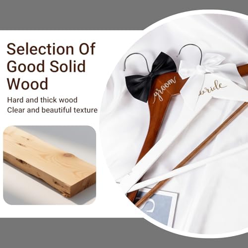 JOVGANK Bride & Groom Wooden Wedding Hangers Set with Bow Tie