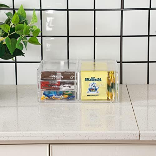 Cq acrylic 1 Pack Clear Stackable Storage Drawers for Vanity,Stackable 4 Drawers Desktop Organizer With Drawers,Cute Des