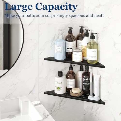 Qeke 12" Corner Shower Shelves 304 Stainless Steel, Matte Black, 2 Pack