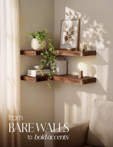 BATODA Corner Floating Shelves 17” x 12”, Easy to Install (Walnut Color)