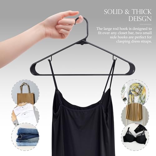 SUPER DEAL Plastic Hangers 100 Pack, Clothes Hangers with Double Hooks for Coat Shirts Pants Dresses, Heavy Duty Durable Closet Space Saving, Black