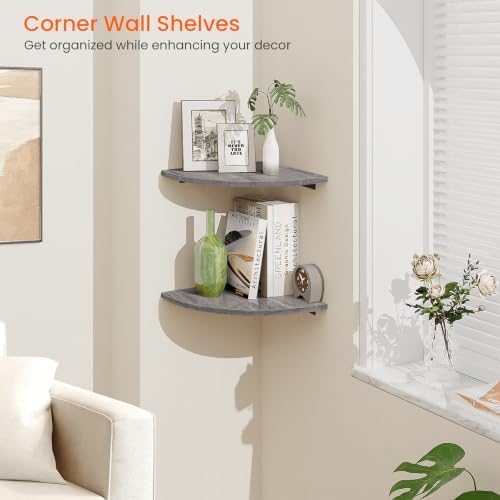 Homode Corner Shelf Wall Mount, Round Corner Floating Shelves Set of 2